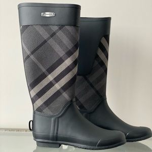 Burberry Black Nova Checker Tall Rain Boots